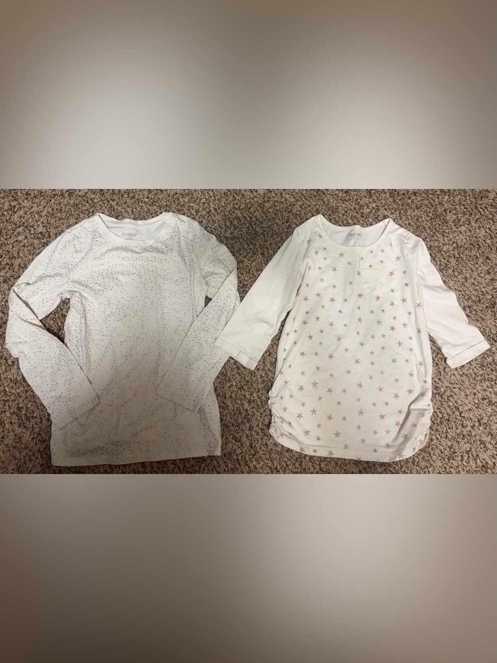 Cherokee Girls' White Long-Sleeve tshirt Tops with Gold Stars & Dots - 2 Pack